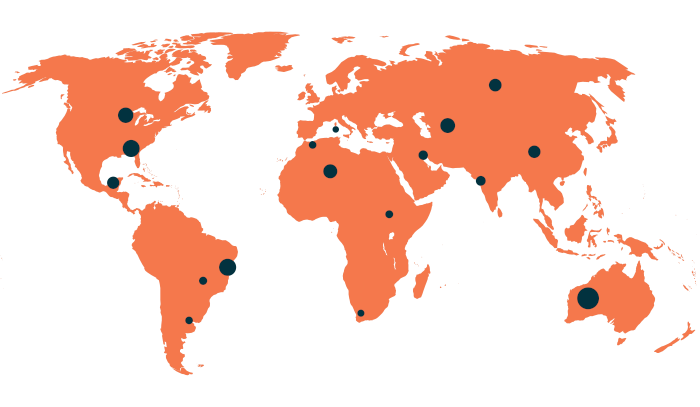A world map representing the geographical spread of our community