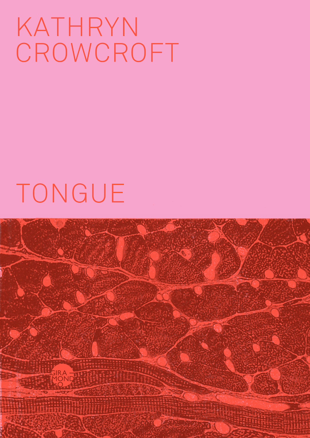 Book cover with the word Tongue in the centre in pink above an image of red cells